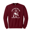 Maroon crewneck sweatshirt featuring “Love Is In The Air – Try Not to Breathe” vintage graphic illustration design