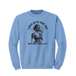 Blue graphic sweatshirt featuring vintage style Love Is In The Air humor design