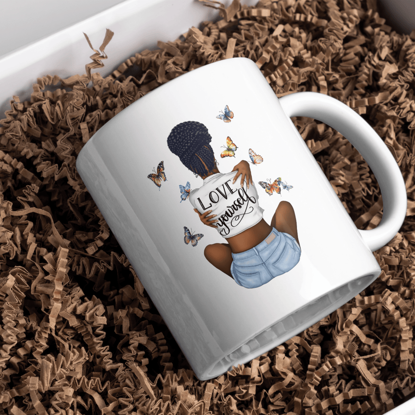 Love Yourself Black Woman Butterfly Mug