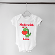 Valentine’s Day baby onesie with green dinosaur graphic