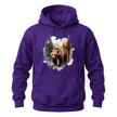 Purple hoodie featuring artistic bear and woodland scenery with premium wildlife inspired graphics.
