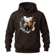 Chocolate Brown hoodie with rustic grizzly bear forest illustration designed for outdoor apparel lovers.