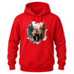 Red men's hoodie showcasing a detailed forest bear artwork ideal for camping, hiking, and outdoor adventures.
