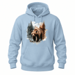 Light Blue hoodie featuring a premium watercolor bear and forest landscape graphic.