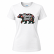 White women's crew neck tee with bold pink poppy and thistle floral bear silhouette and Mama Bear script Mother's Day gift shirt