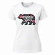 White Gildan women's t-shirt featuring a black bear silhouette filled with vibrant multicolour wildflowers and Mama Bear script graphic
