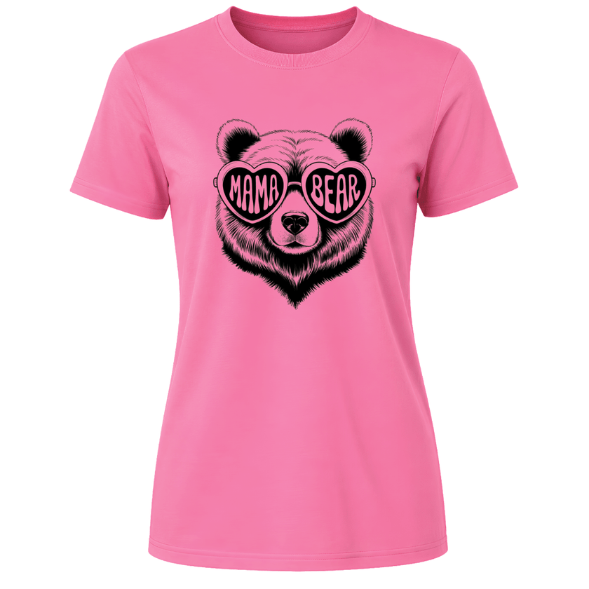 Azalea pink Mama Bear women's shirt with fashionable bear graphic and soft feel