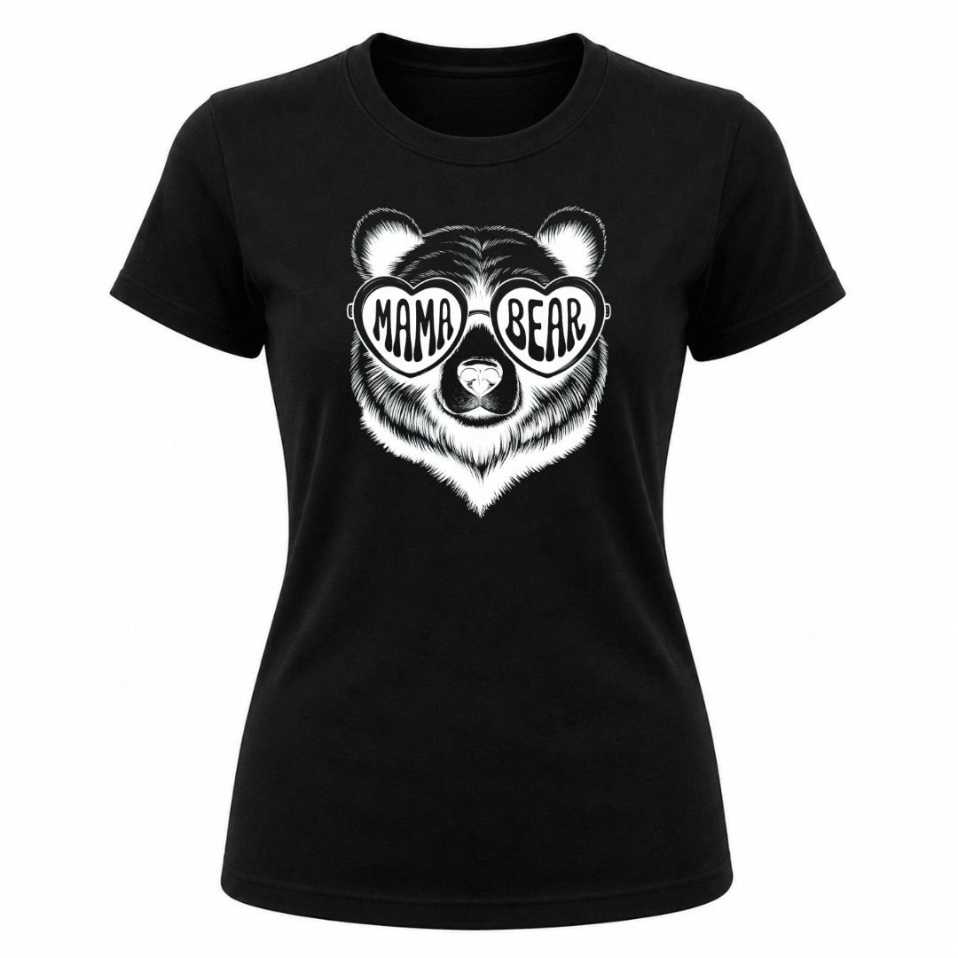 Black Mama Bear graphic t shirt for women featuring eye catching bear artwork