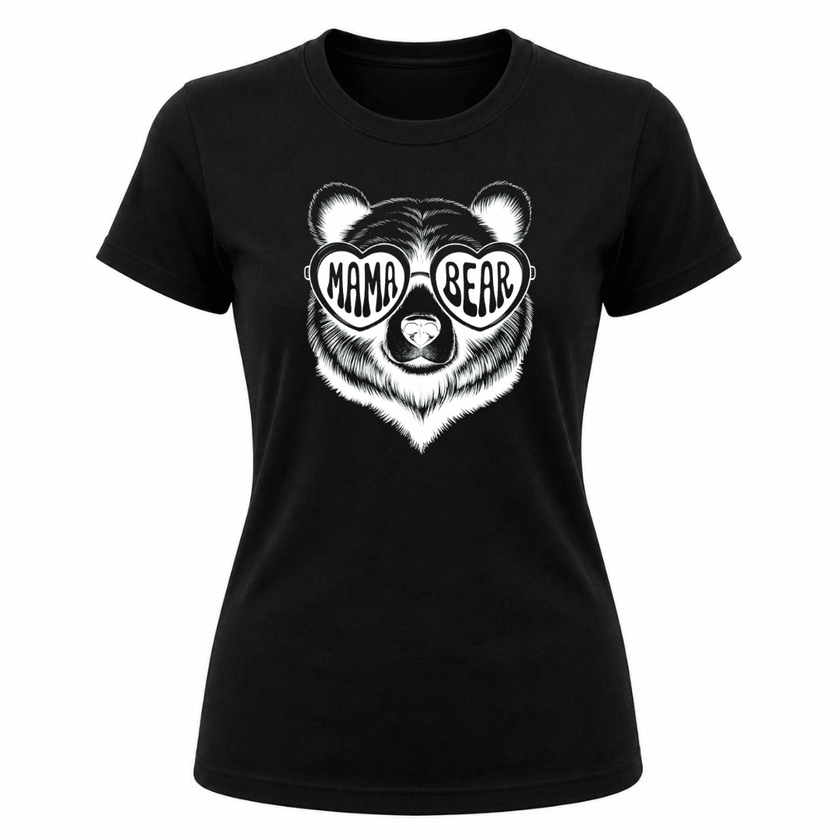 Black Mama Bear graphic t shirt for women featuring eye catching bear artwork