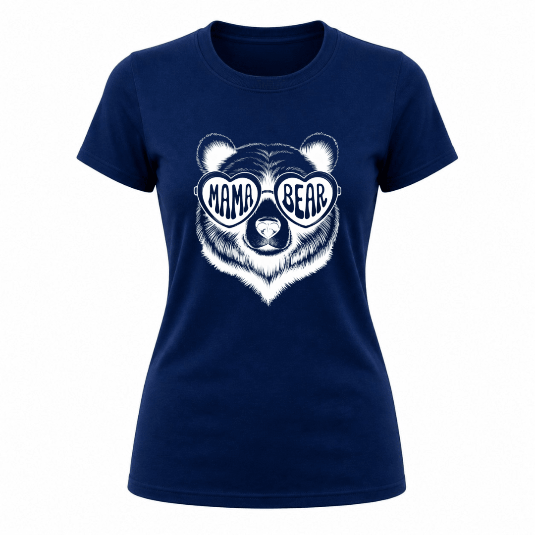 Navy blue Mama Bear t shirt for women with premium graphic artwork and soft feel