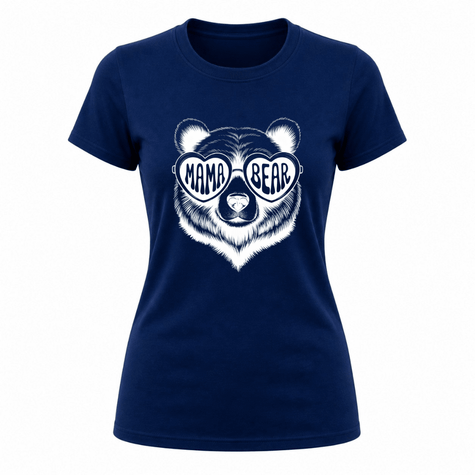 Navy blue Mama Bear t shirt for women with premium graphic artwork and soft feel