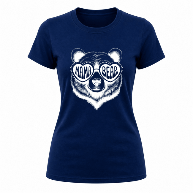 Navy blue Mama Bear t shirt for women with premium graphic artwork and soft feel