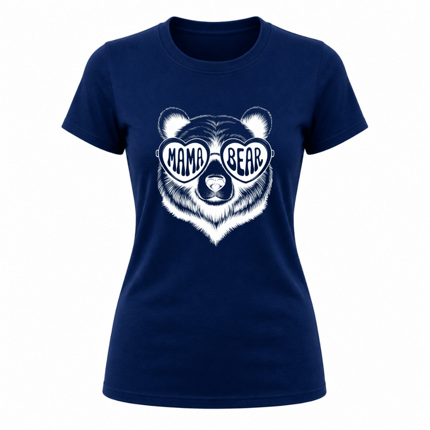 Navy blue Mama Bear t shirt for women with premium graphic artwork and soft feel