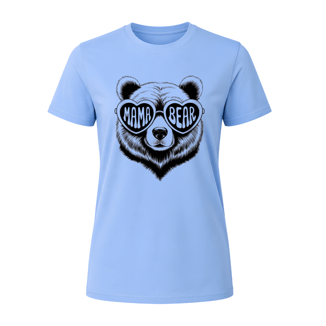 Carolina Blue Mama Bear women's t shirt with unique bear graphic and flattering fit