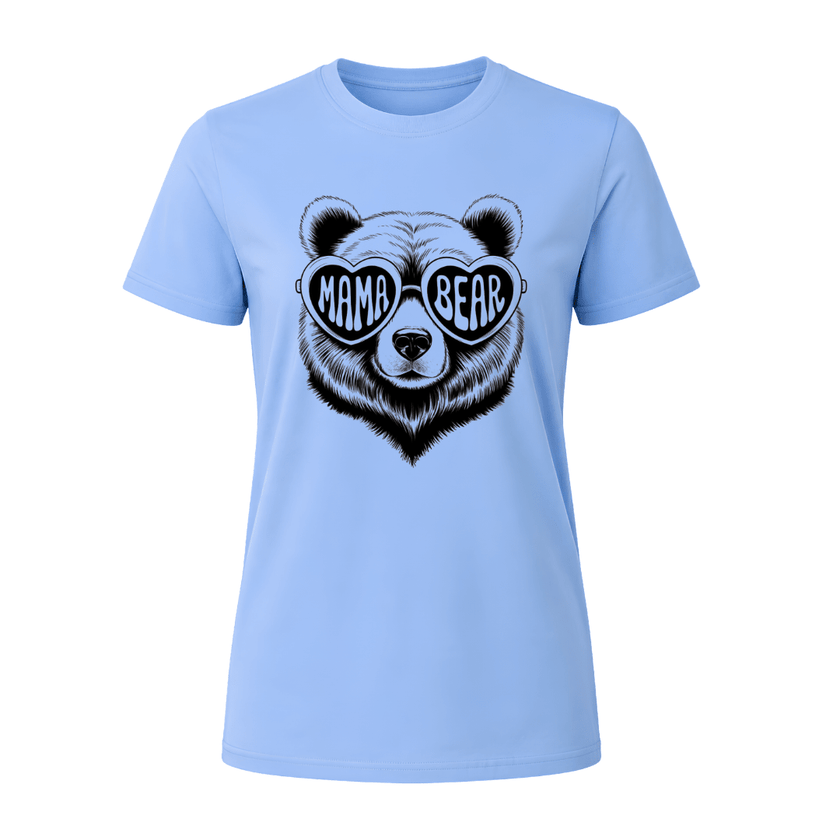 Carolina Blue Mama Bear women's t shirt with unique bear graphic and flattering fit