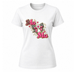 White women’s casual mama T shirt with colorful bow graphic and boutique inspired mom life design