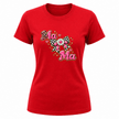 Women’s mama graphic T shirt featuring pink retro lettering with checkered bow and sparkles on black and red shirt styles