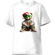 White men's festive t-shirt with hip-hop Santa bear graphic wearing sunglasses and sneakers
