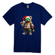 Adult men’s navy streetwear holiday shirt featuring a stylish Santa bear in hip hop fashion.