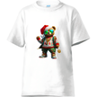 Adult men’s white holiday t-shirt displaying a trendy Santa bear dressed in hip hop street style.