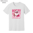 Christmas T-shirt with stylish pink Santa wearing sunglasses and peace sign.