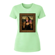 Mint green women's casual fashion shirt with Mona Lisa bubble gum portrait graphic