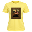 Corn silk women's novelty t shirt featuring funny selfie inspired Mona Lisa artwork