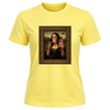 Corn silk women's novelty t shirt featuring funny selfie inspired Mona Lisa artwork