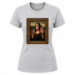 Sport grey women's graphic tee featuring modern Mona Lisa bubble gum artwork