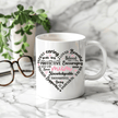 Stylish mum coffee mug with loving words and heart typography design
