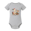 Grey My First Christmas baby onesie featuring woodland reindeer, presents and traditional festive colours.