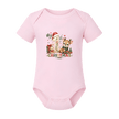 Pink baby Christmas outfit featuring an adorable reindeer, teddy bear and festive first Christmas design.
