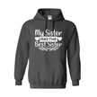 Front view of charcoal gray hoodie showing plain back, hood and kangaroo pocket