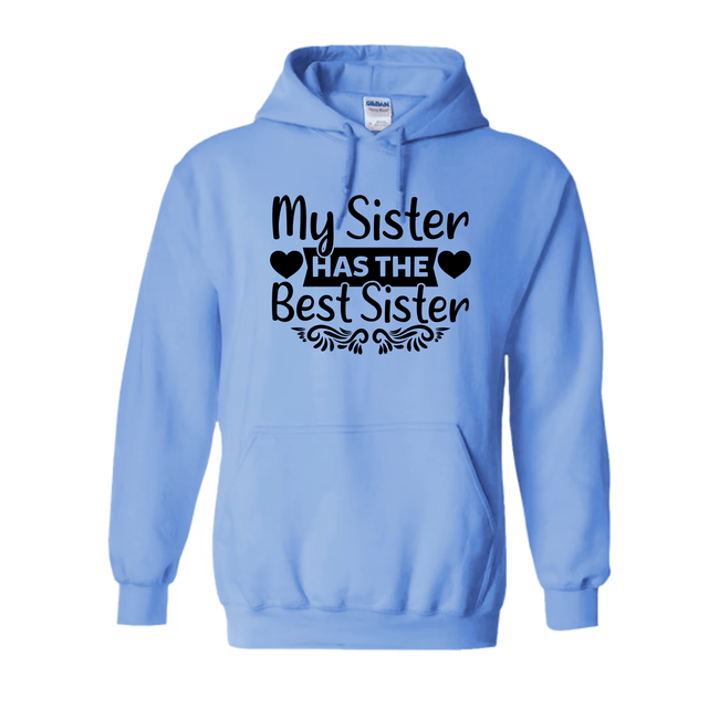 Carolina blue hoodie with black text on a white background