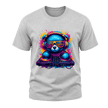 Sport grey men’s graphic T shirt with colourful DJ bear illustration for music lovers and casual everyday outfits