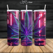 20oz neon leaf skinny tumbler with vibrant 360 degree wrap design on stainless steel cup with lid and straw