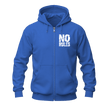 Bold No Rules No Limits graphic zip up hoodie with motivational front chest artwork and oversized back print.