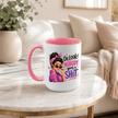 Pink accent funny mug displayed on a modern coffee table with sarcastic Nobody Gives a Shit graphic for women.