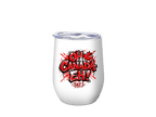 White 12oz insulated stainless steel wine tumbler featuring a bold Oh Canada Eh July 1 graffiti design perfect for Canada Day celebrations and patriotic gifts.