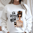 White crewneck sweater with modern mom graphic perfect for everyday casual wear