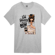 Grey mom graphic t-shirt with trendy illustration and bold typography