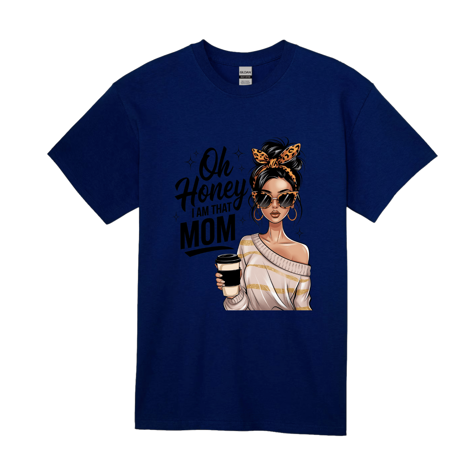 Navy blue stylish mom shirt with modern graphic design and bold lettering