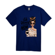 Navy blue stylish mom shirt with modern graphic design and bold lettering