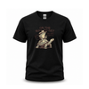 Black graphic T shirt featuring frog riding turtle with funny sarcastic quote design
