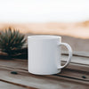 Customizable white ceramic mug with personalized text and logo design, perfect for coffee lovers, office gifts.