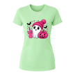Mint green women’s Halloween awareness shirt with adorable ghost, pink pumpkin, pink drink and ribbon accents.