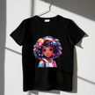 Kids fashion tee with bright, artistic girl graphic