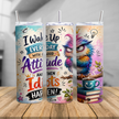 Bright owl tumbler cup with witty saying, watercolor artwork, and giftable travel mug style for teachers, friends, and coworkers.