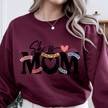 Burgundy crewneck sweatshirt with meaningful mom message design for cozy casual wear