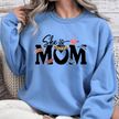 Blue crewneck sweatshirt with inspirational mom message and relaxed cozy fit